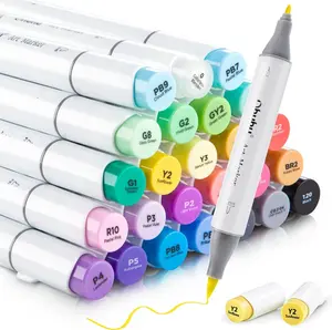 Ohuhu Alcohol Markers: Brush and Fine Dual Tips - 24 Basic Colors - Double Tipped Alcohol Based Art Marker Set for Artist Sketching Adult Coloring Illustration - AP Certificated - Honolulu B Series of Ohuhuart