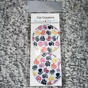 Car coaster, coaster, car, car accessories, paw prints, animal, animal lover, cute car accessories, cute, cute car