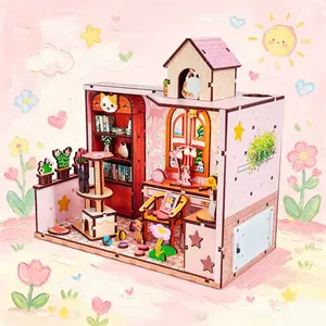 Miniature Dollhouse Kit, DIY Teenager Mini Family Room Set, Medium Difficulty Model Assembly, Gift for Women, Teens, Book Lovers