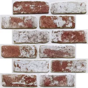 3D Faux Brick Wall Panels Peel and Stick,10 Pcs of 12"X12",Small Size Self Adhesive Brick Wallpaper Background for Interior Wall Decor, Whitewash Red