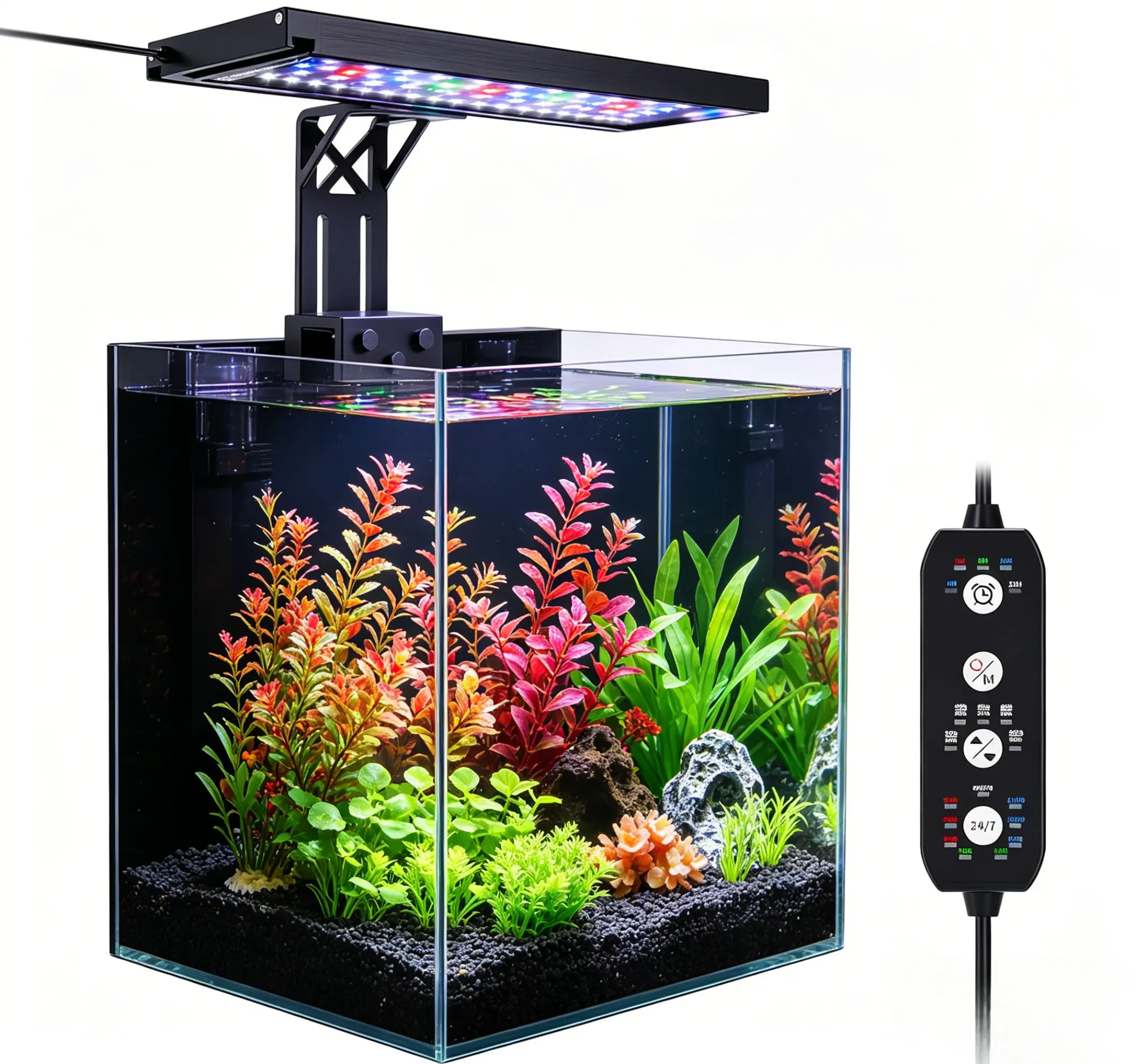 Seaoura Smart Aquarium LED Light - 14W Full Spectrum, 24H Day/Night 24/7 Cycle, Clip-On Adjustable Mount, DIY Brightness Control, Energy-Saving Grow Light with Dimmable Bulbs, Aluminum Alloy Shell for Freshwater Planted Tanks & Betta Displays