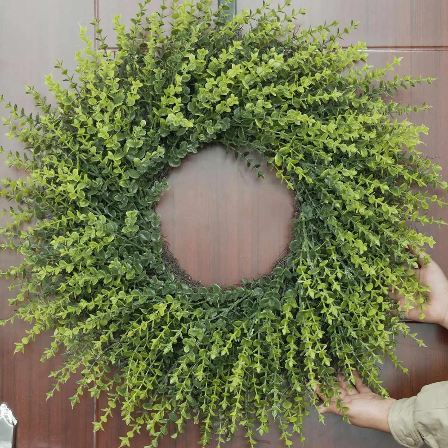 28In Large Boxwoods Door Wreaths for Front Door Spring Summer Outside All Season Green Year Round Artificial Greenery Wreath for Wall Window Rustic Farmhouse Home Outdoor Indoor Decorations