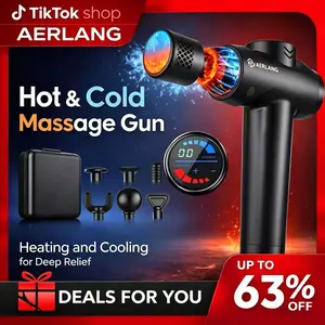 AERLANG Massage Gun with Heat and Cold Deep Tissue Percussion Massager for Pain Relief 7 Interchangeable Heads & LCD Display Travel-Friendly Gift Relaxation Aid Adjustable