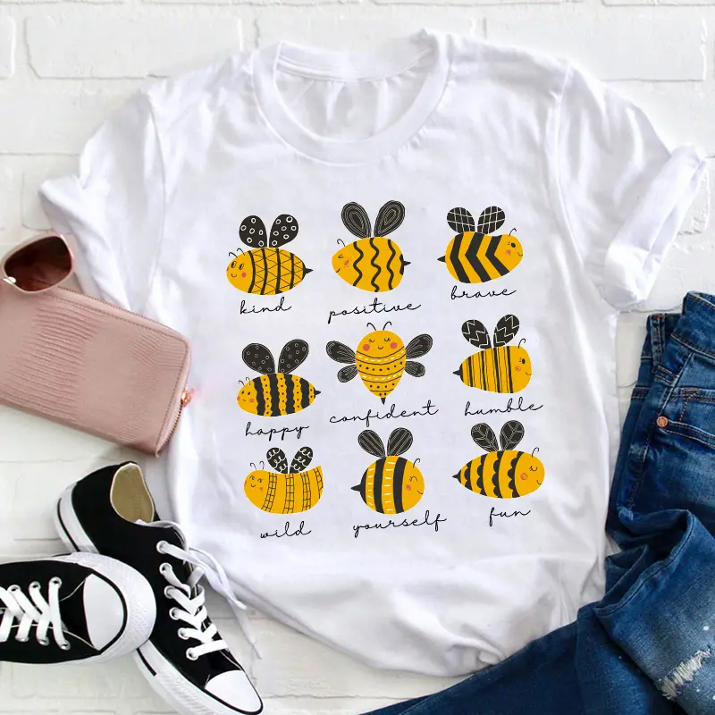 Bee Kind Positive Brave Happy Confident Humble Teacher T-Shirt