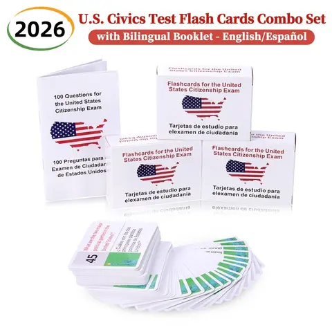 【2026 New Release】U.S. Civics Learning Flash Cards Combo Set - English-Spanish Bilingual Booklet, Symbols Coverage, Comprehensive All-Topic Prep for Students Preparing for U.S. Civics Exam, Comprehensive Coverage