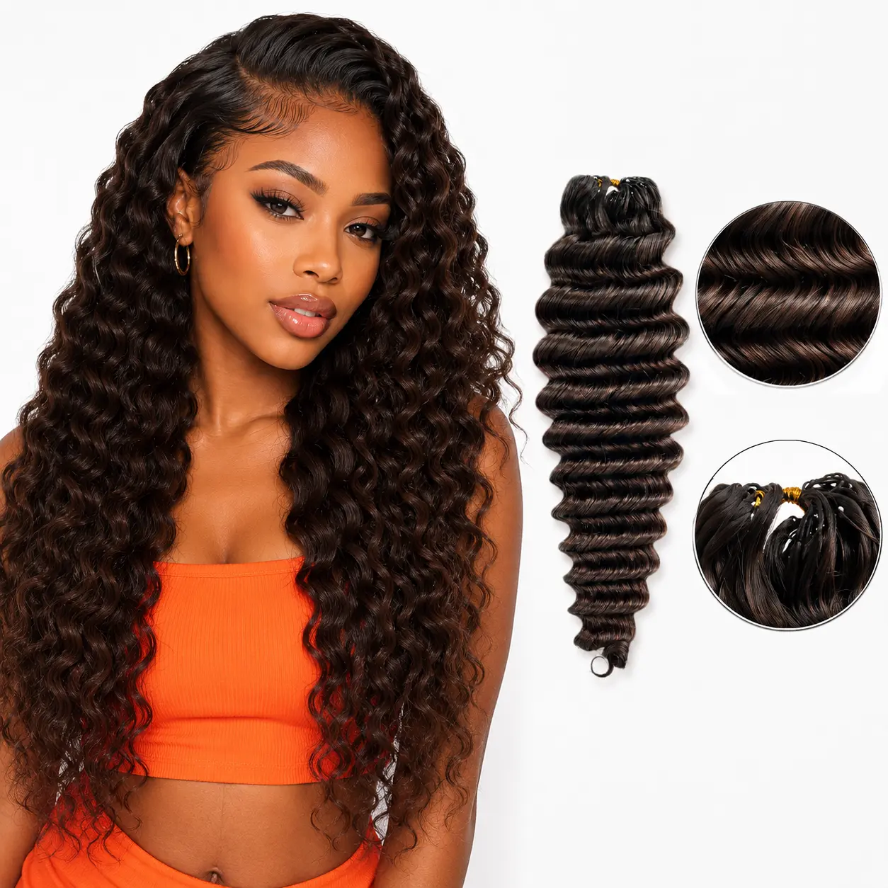 #1B/4 Ombre Color Kinky Straight Feather Crochet Human Hair For Black Women Pre-Separated Knotless Invisble Micro Loop Hair Extensions Crochet Human Hair For Braiding Yaki Straight With String Feather Crochet Hair for Black Women