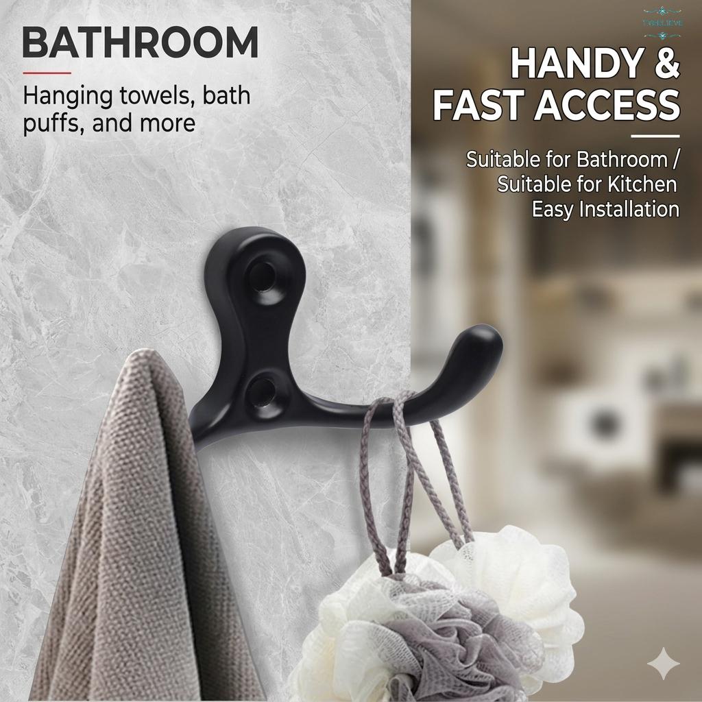 Aluminum Alloy Wall Hooks Towel Hooks,  Coat Robe Hook Heavy Duty Bathroom Double Hook Wall Mounted, Hand Towel Hooks for Closet Entryway Cubicle Kitchen