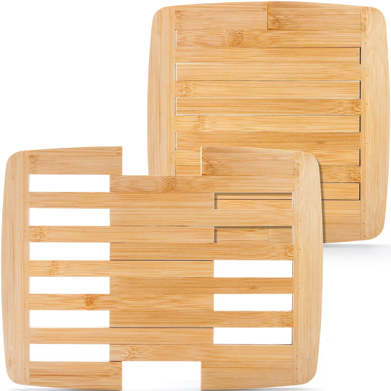 2 Pack Trivet Expandable 9 Inch To 11.8  Square Hot Pad Wooden Heat Resistant Mat For Dishes Plates Pots And Pans Tabletop Protection