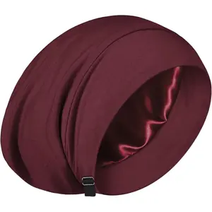 Mulberry Silk Bonnet for Sleeping Women Men, Real Silk Lined Bonnets for Curly Hair, Braid Sleep Cap Black Womens