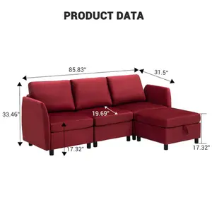 Garvee Sectional Couches for Living Room Modular Sofa Armless Middle Piece with Storage Mid Century Modern Upholstered Velvet Sectional Sofa for Apartment Office Red