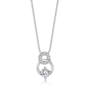 Yeelery 925 Sterling Silver Interlocking Circle Pendant Necklace for Women, 5mm 6A Moissanite (0.5ct) with Accent Stones, GRA Certified Dancing Moissanite Jewelry Gift Set with Adjustable Chain
