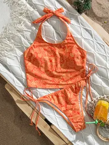 New Fashion Casual Leaf Print Two-Piece Swimsuit Set, Fitted Beach Vacation Tankini, All Seasons, Style XR-Z028, Tankini Swimwear, Tankini Swimsuits Women