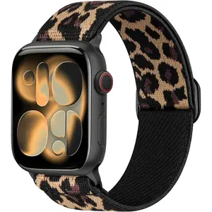 Leopard Stretchy Band for Apple Watch 40mm 38mm 41mm 42mm, Sport Nylon Ankle/Arm/Wrist Strap for iWatch Series 11-1, SE/Ultra 3 2 1, Adjustable Replacement Bands for Women Men, Cheetah