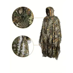 3D Maple Leaf Camouflage Outfit for Survival Games, Featuring a Mesh Hood And One-Size-Fits-All Design, Perfect for Outdoor Birdwatching, Hunting, Outdoor Activities, And Stealth Games. Suitable for Sizes S-XL.