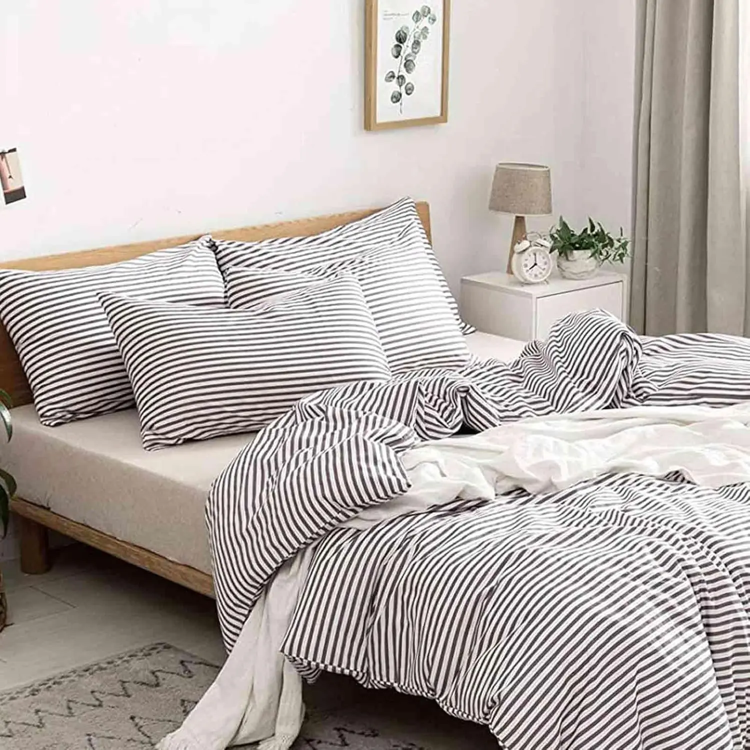 Grey and White Striped Comforter Set