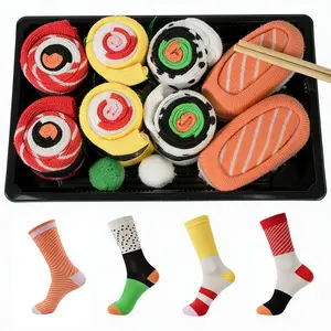 4 Pairs Of Stylish Socks Featuring A Unisex Sushi Design. Breathable And Comfortable, Soft And Comfortable. Ideal For Everyday Wear Or As A Festive Gift—Great For Thanksgiving, Halloween, Christmas, or Birthdays.