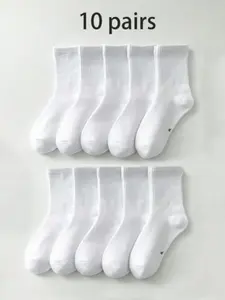 10 Pairs Kids Mid-Calf Socks, College Style Student Socks, Breathable Soft Socks for Boys Girls, Casual Stylish Socks, Casual Daily Wear, Back-To-School Ready, Teen Socks, Youth Socks