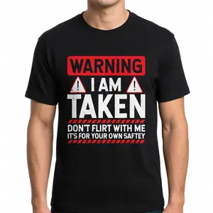 Don't Flirt with Me Taken Husband Warning T-Shirt, Unisex Married Status Graphic Tee, Sarcastic Caution Sign Novelty Short Sleeve Apparel for Men and Women, Aesthetic Sassy Fashion Top, Viral Husband Streetwear Shirt