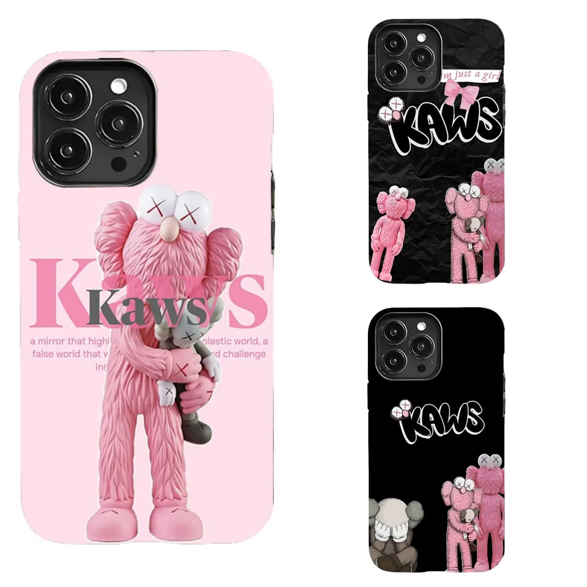 K-KAWS Pink Trendy Phone Case—featuring a street graffiti design—compatible with the iPhone 11–17 Pro Max/Plus series and Samsung Galaxy S23–25 series.