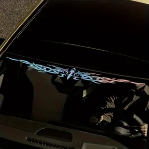 1pc Large Laser Reflective Car Vinyl Decal High Quality with Wing Stripes Design Glossy 38.7x4.64cm for Bumpers Multi Color White Red Green Yellow Black Easy Peel Stick