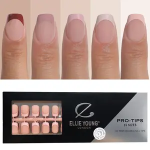 ELLIE YOUNG PRO-TIPS Short Square Mocha Nude French Tips, 150pc Press-On Nails Kit – 15 Sizes, Matte Gel Acrylic Look, Soft Gel DIY Extensions