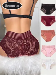 5-Pack Women's Sexy Lace Multicolor Triangle Panties, Soft Breathable Knicker, Comfortable and Breathable, Perfect for Dating and Travel