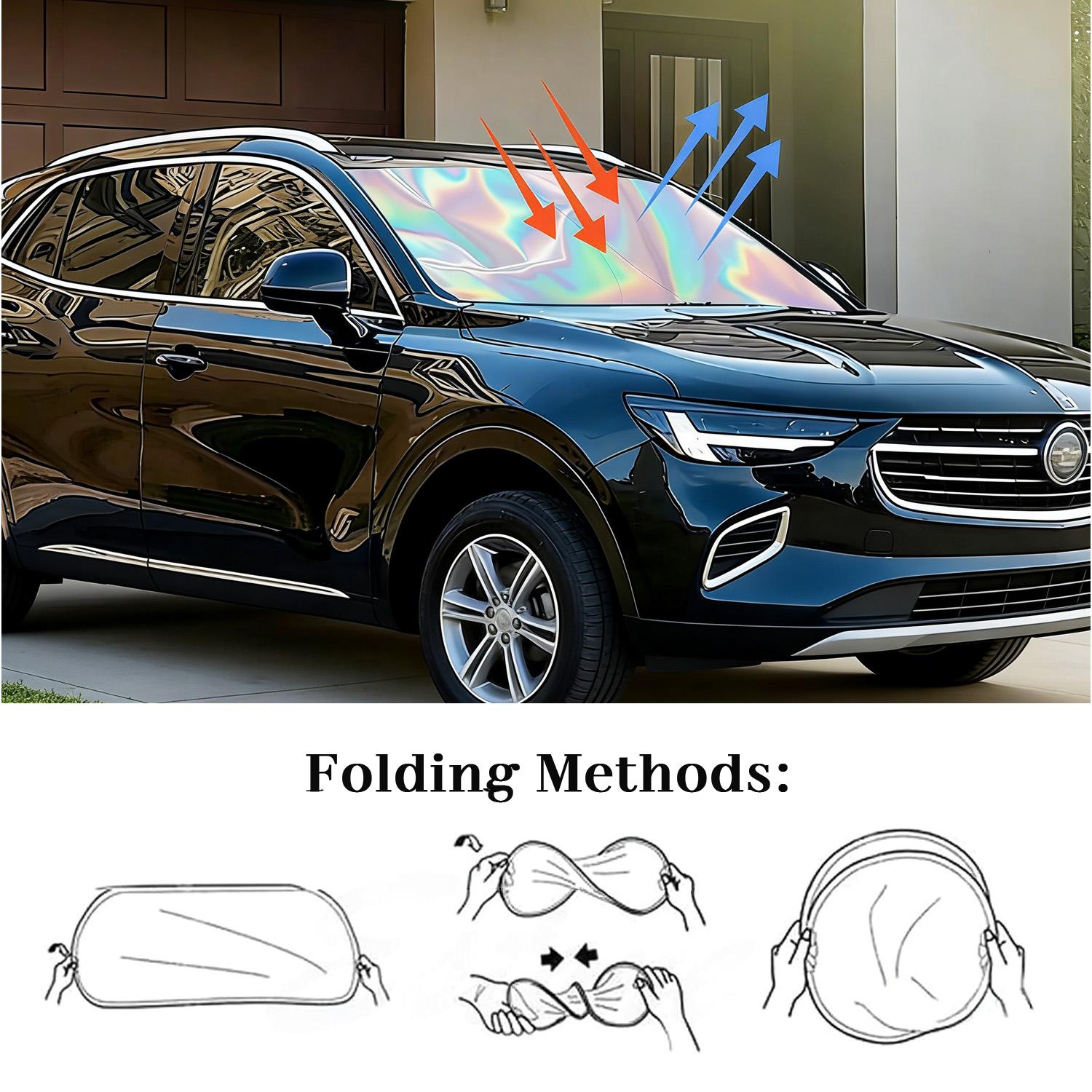 Holographic Car Sun Shade for Windshield, 240T Foldable Heat Insulation Shade with Laser Reflective Coating, Fits Sedan SUV