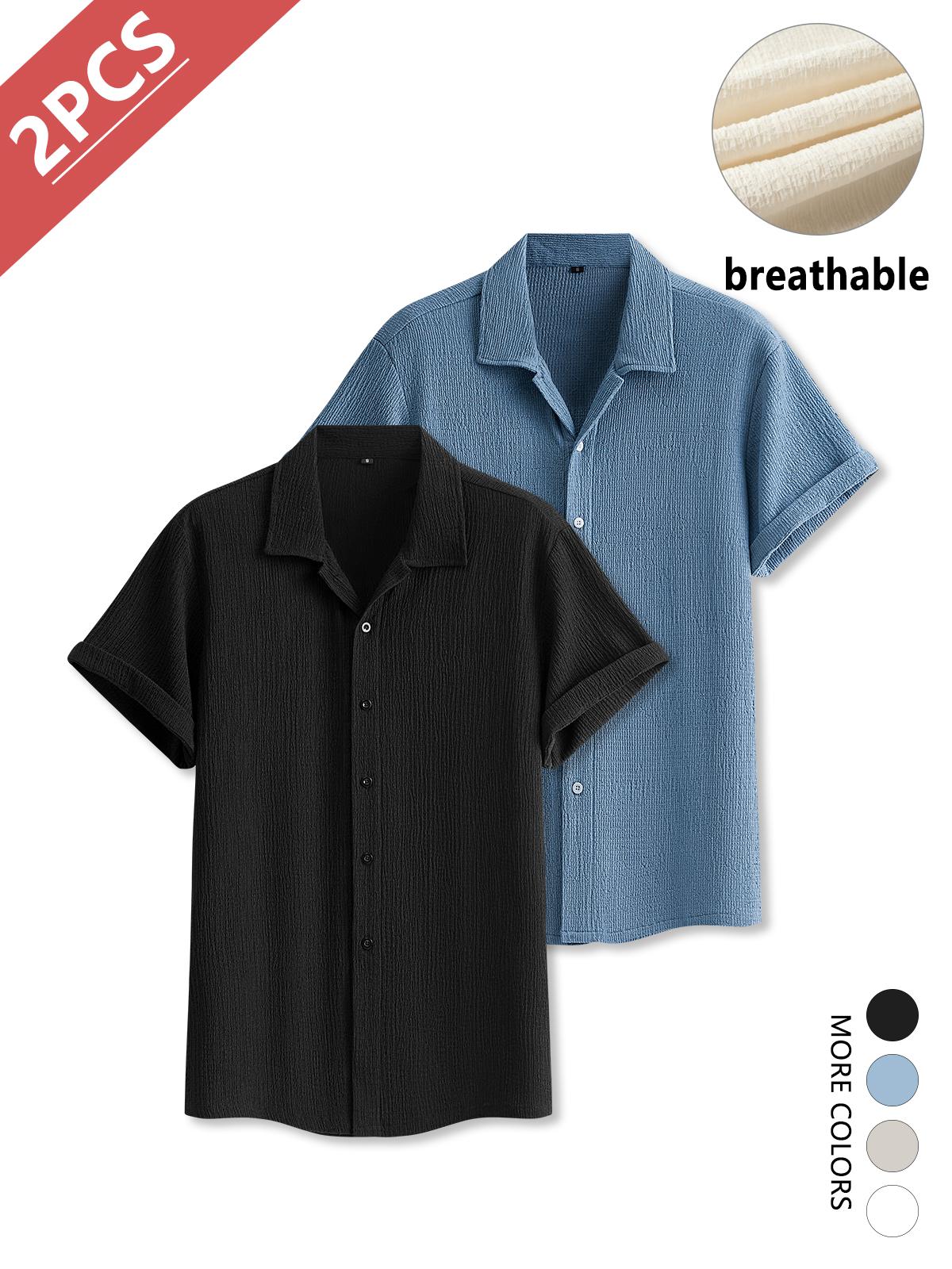 2-Pack Men’s Short Sleeve Shirts – Casual Business Style, Slightly Stretchable, Wrinkle Resistant, Slim Fit, Comfortable and Stylish,SummerWins