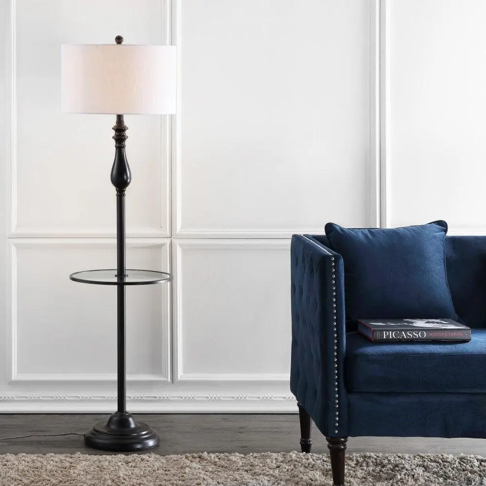 JONATHAN Y Laine 60 in Metal-Glass LED Side Table & Floor Lamp, Indoor Lighting, Home Decor Light, Chic Lamps with Bases & Shades