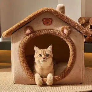 Autumn Winter Warm Comfortable Cat Bed, Soft Plush Kitten Pet Nest with Detachable Liner, Ideal Indoor Use for Cats, Cozy and Comfortable Choice