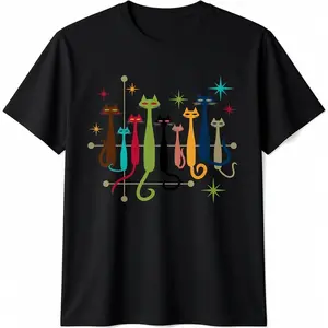 Vintage Retro Mid-Century Modern Look Cats 50s 60s Style T-Shirt Pure Cotton Graphic Tees Menswear Top: Gifts for Men & Women