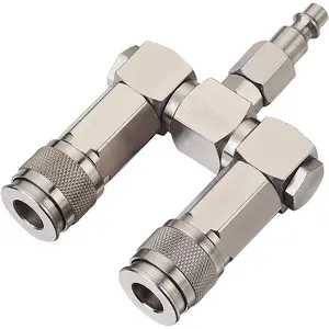 Air Hose Connector- 2 Way Air Hose Splitter,1/4 In NPT, Air Compressor Accessories Fittings, Swivel 360 Degrees Connectors.