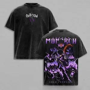 Shadow Monarch Anime Tee | Inspired by Solo Leveling & Sung Jinwoo’s Power | Dark Purple Graphic Streetwear | Awaken Your Shadows with Epic Art & Bold Design | Oversized Vintage Wash Shirt Solo Leveling Anime Merchandise H4P