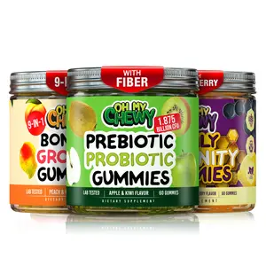 OH MY CHEWY Prebiotic, Probiotic and Fiber + Bones & Growth + Immunity Gummies Bundle – 3 Bottles (60 Each) – Apple Kiwi + Peach Mango + Elderberry Honey Healthy Snacks outdoorfun