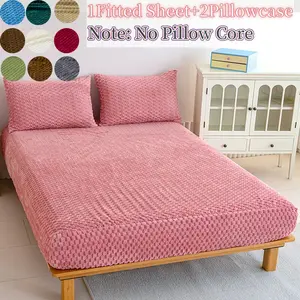 King Queen Size Plush Fleece Bed Skirt Set with Soft Skin-Friendly Material, Lightweight Breathable Bedding, Includes 1 Skirt 2 Pillowcases