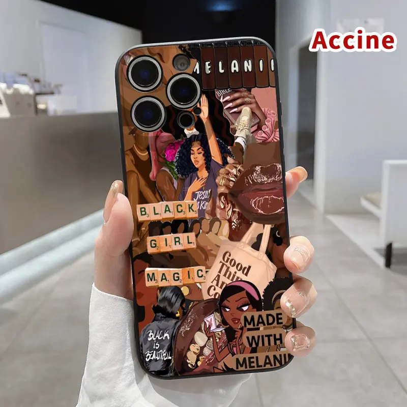 Smartphone Casing for iPhone 16,15,14 Pro Max,13,12,11,XR,XS Plus,E - Black Girl Magic Pattern, Full Body Protection, Ultra Slim Bumper Cover for Handheld Cellphone Devices, Gift Option, Accessories, Protective