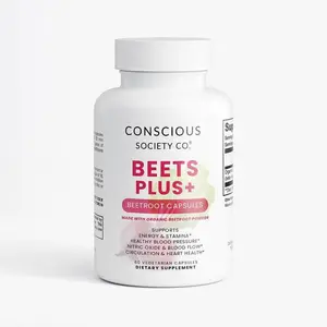 CONSCIOUS SOCIETY CO. BEETS PLUS+ Organic Beetroot Capsules 60 Count Supports Nitric Oxide & Blood Pressure Enhancement