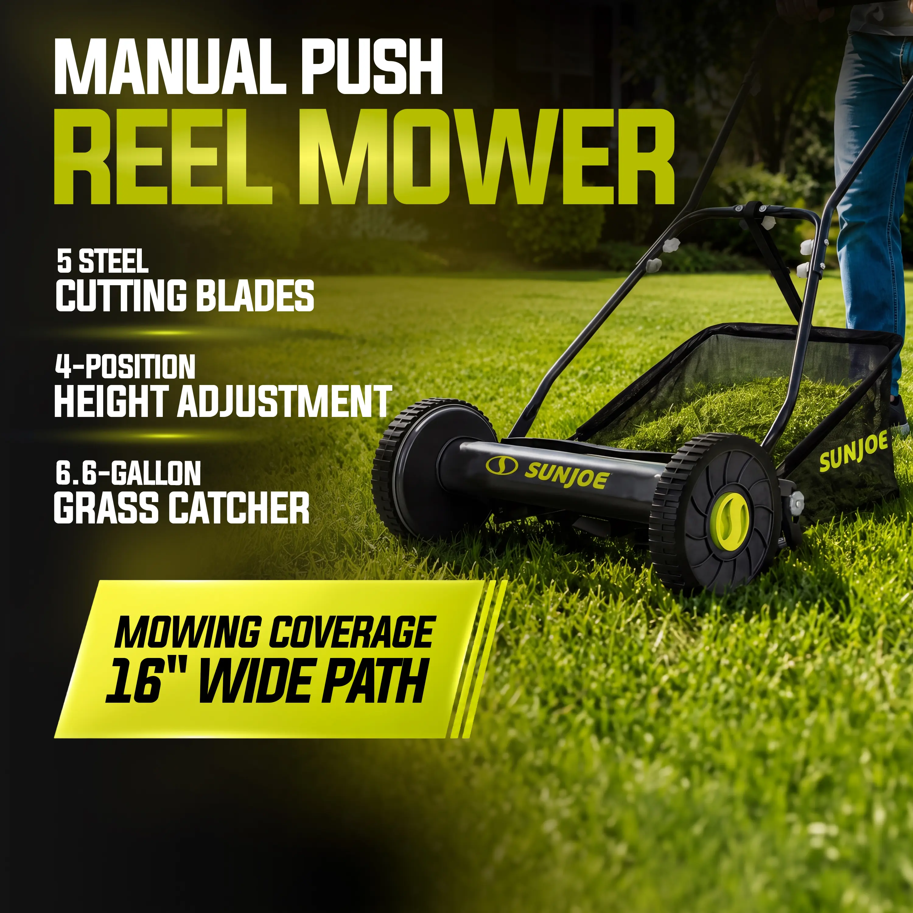 Sun Joe Manual Reel Mower W/ Grass Catcher