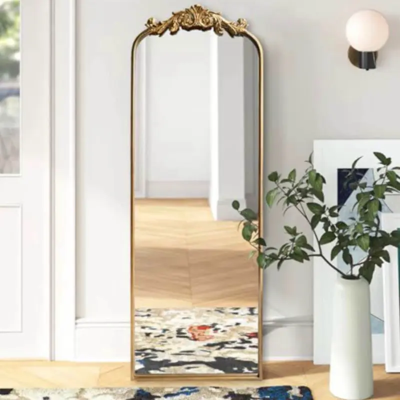 Arched Ornate Gold Floor Mirror
