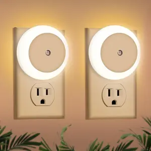 2 Pack LED Night Lights Plug into Wall Dimmable Warm White Sensor Lights for Hallway Bathroom Bedroom Kitchen Automatic Light Control Energy-Saving