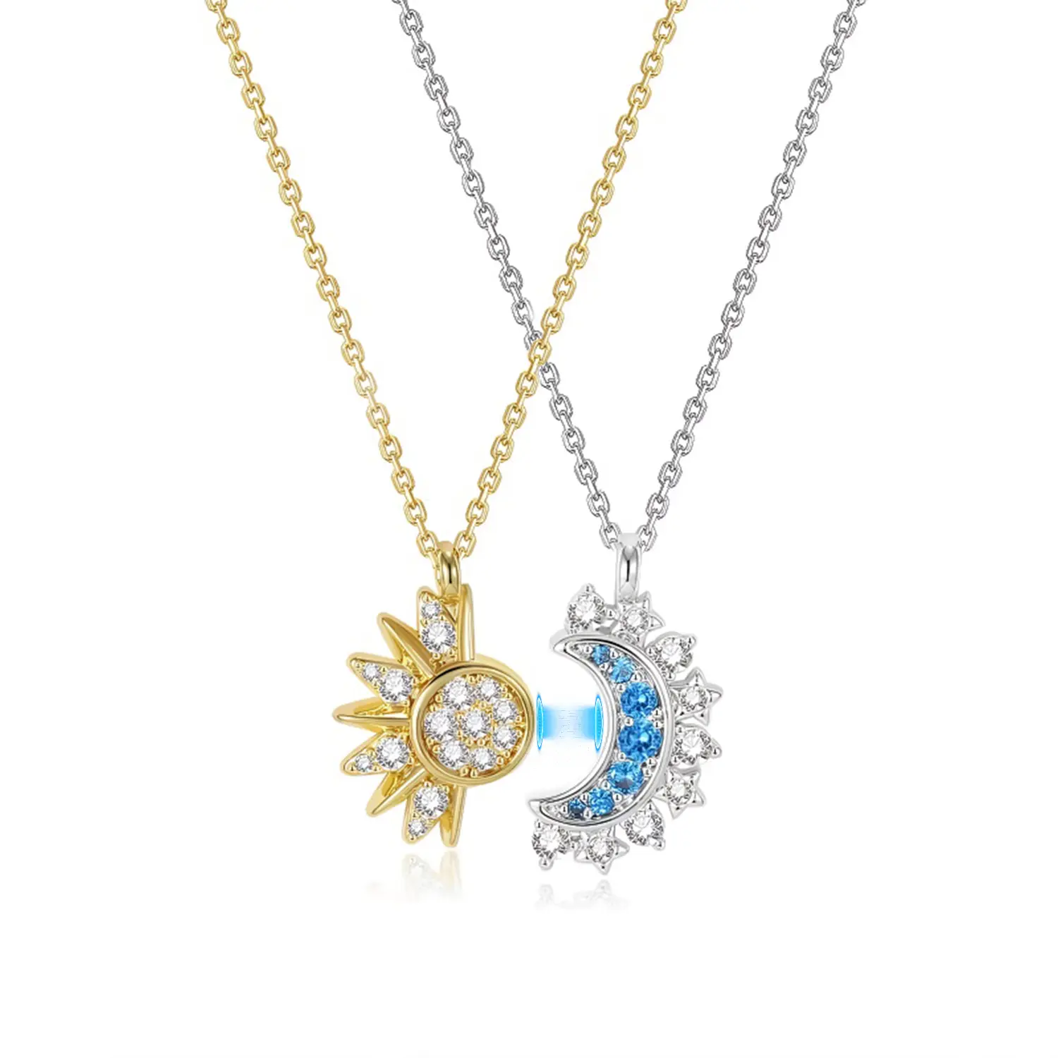 Sun & Moon Design Necklace, Matching Celestial Pendant Jewelry, Trendy Fashion Stackable Necklace for Party Daily Wear & Outfit Accessories, Romantic Gift for Girlfriend Wife Best Friend Couple