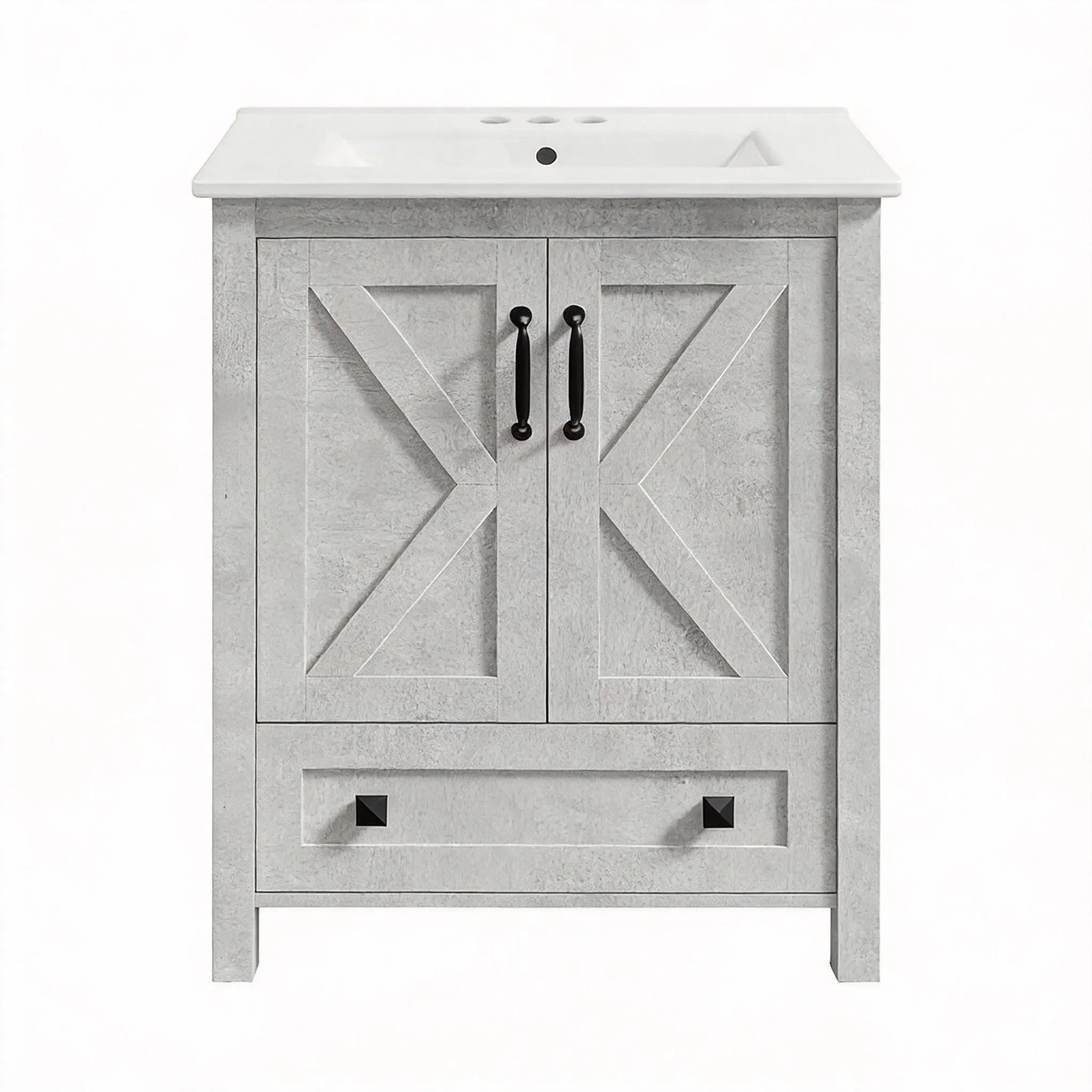 Modern Bathroom Vanity Set – 30 Inch Freestanding Cabinet with Ceramic Basin, 2 Doors & 1 Drawer, Waterproof & Easy Assembly, Pre-Drilled, White or Grey Finish