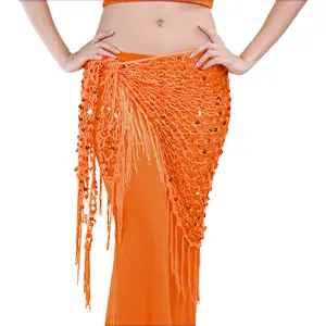 Light Weight Hand Made Stage Scarf Belly Dance Veil Shawls Elegant Chiffon Sequins Crochet Hip Scarf