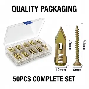 Self-Drilling Drywall Anchors with Screws, Heavy Duty Fixing Kit – Includes 25pcs Carbon Steel Anchors (40x12mm) and 25pcs Zinc Expansion Screws (45x4mm), One-Piece Tapping Design for Easy Installation, Perfect for Gypsum Boards, TVs, and Heavy Fastening