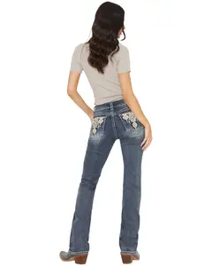 Grace In La Women's Medium Wash Mid Rise Embellished 30" Bootcut Stretch - Eb61783-30