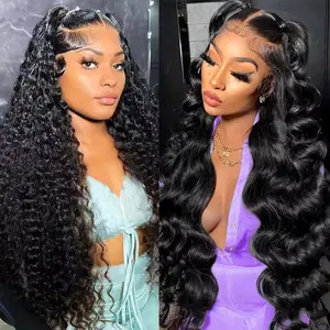 [Combo sale 22-30 Deep+22 Body] buy 1 get 2 wig" 2Pcs 13x4 HD Lace Front Human Hair Wigs, Deep Wave Wig 22-30 Inch + 22 Inch Body Wave Wig, Pre Plucked Transparent Lace, 180 Density Wigs for Black Women