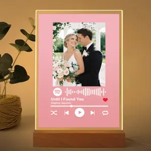 Custom LED Night Light Photo Gift, Personalized Song Plaque from Photo with Colorful LED Ligth Wooden Base, Birthday Gift, Custom Led Light Night Lamp Gift, Novelty Lighting Gift for Girlfriend, Anniversary Gift