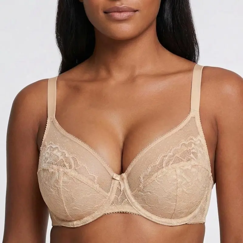 HSIA Enchante Full Coverage Floral Lace Unlined Plus Size Mesh Cup Comfort Non-padded Underwire Minimizer Bra