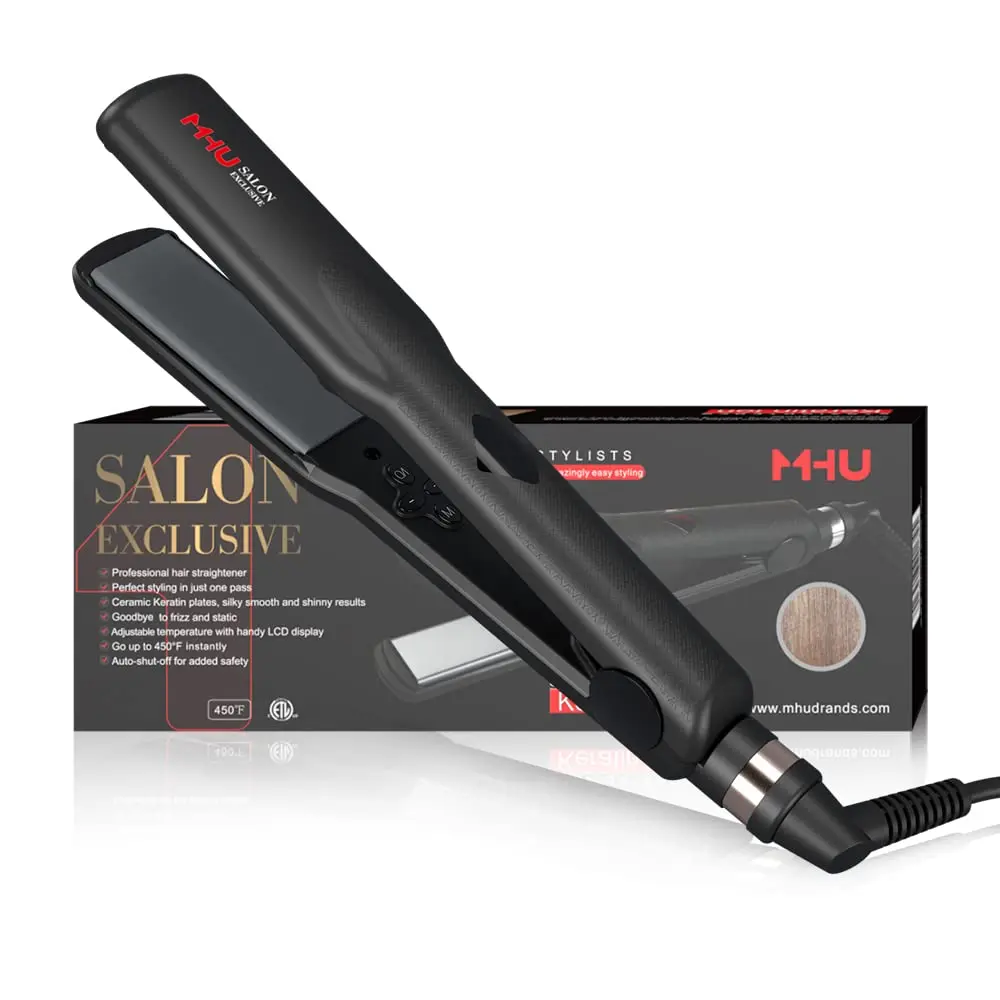 2-in-1 Flat Iron Hair Straightener and Curler, Professional Tourmaline Ceramic Styling Tool with 1.25-Inch Ionic 3D Floating Plates, Adjustable Temp LED Display, Dual Voltage for Silky Straight Hair