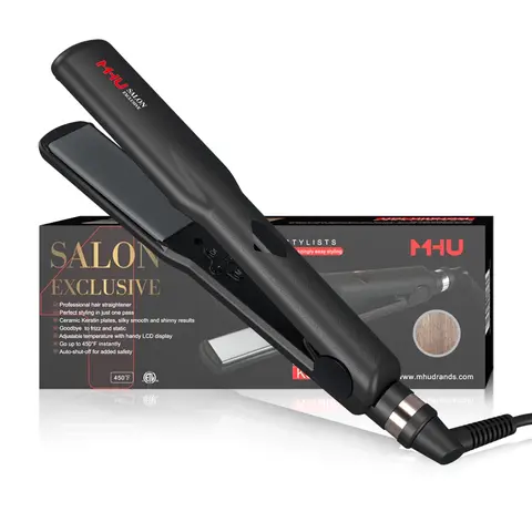 2-in-1 Professional Curling Iron & Negative Ion Straightener - 1.25-in Ionic Tourmaline Ceramic Floating Plates, Adjustable Temp LCD Display, Dual Voltage, Hair Tool, Travel Tool, Prevents Wire Winding, For All Hair Types, Silky Results